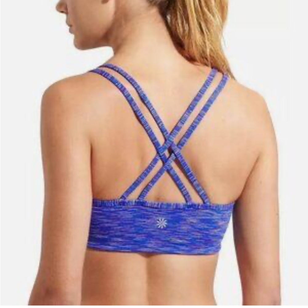 Athleta Full Focus Sports Bra Blue Multi-color Stripe Pattern, Size Large